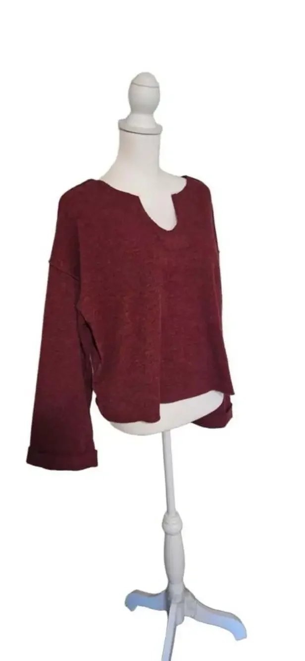Minimalist Womens Sz. S, Burgundy Knit V Neck,Drop Shoulder, Cuffs, Lagenlook